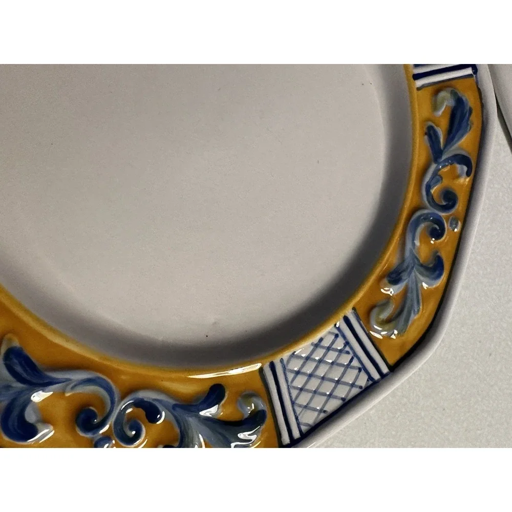 Fitz and Floyd Ricamo Trattoria Plates Set of 2 Yellow Blue